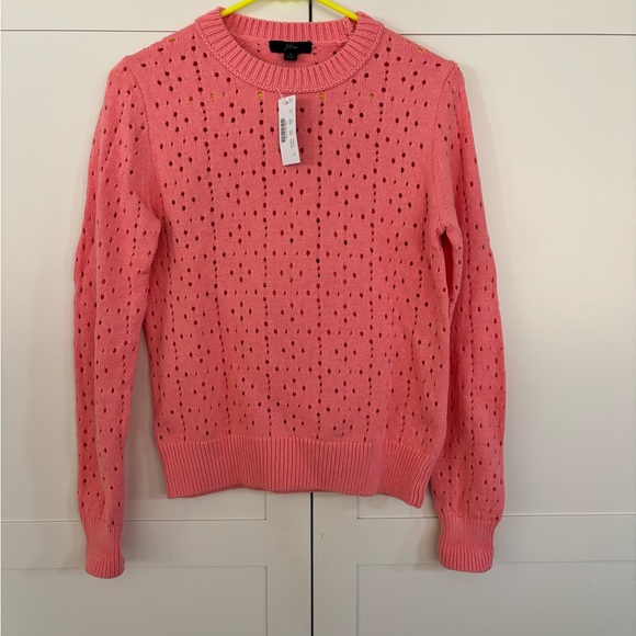 J. Crew Pink Crew Neck Sweater with Open-Knit Design - Picture 1 of 3